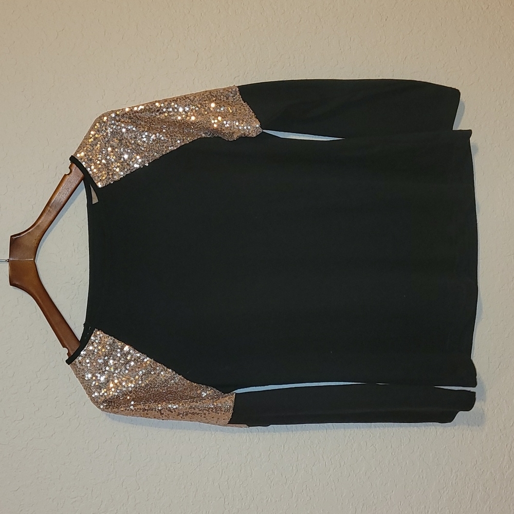 Black and pink sequin long sleeve top